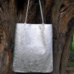 Leather Tote Bag Shoulder Bag-color Silver